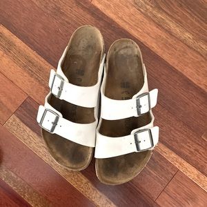 White Birkenstock Arizona sandals